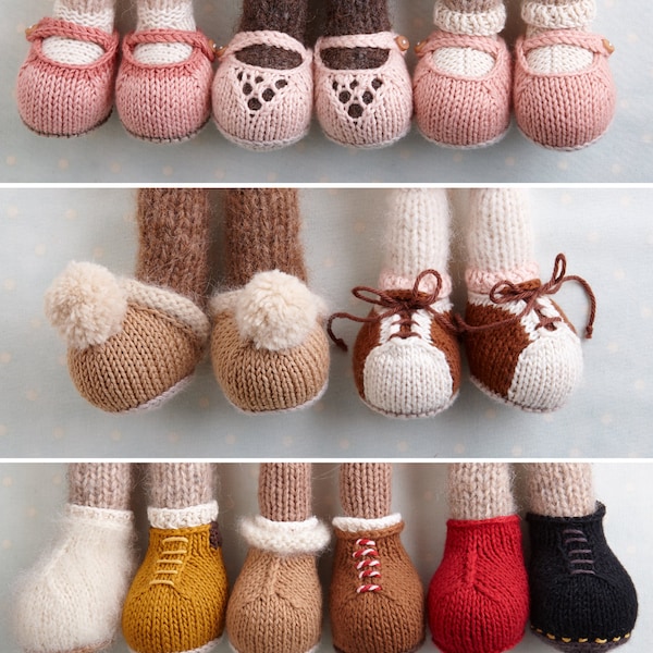 Removable toy shoes and boots knitting pattern (to fit 9 inch sized little cotton rabbit animal patterns) instant digital download PDF file