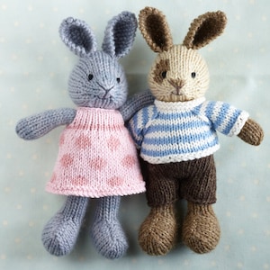Knitting pattern for a small rabbit with removable clothes (7 inches tall), instant digital download PDF file
