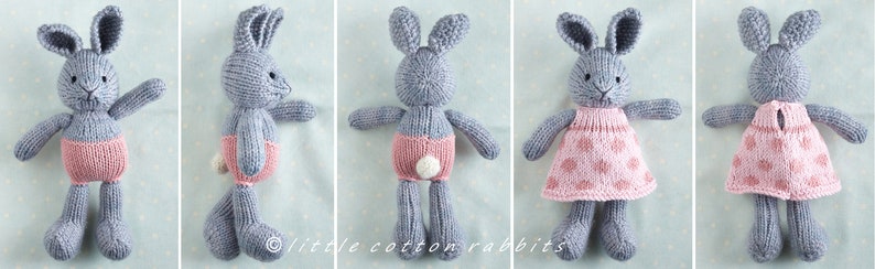 Toy knitting pattern for a small rabbit with removable clothes 7 inches tall, instant digital download PDF file image 3