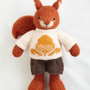 Knitting Pattern: Squirrel in a sweater and shorts  (9 inches tall), instant digital download PDF