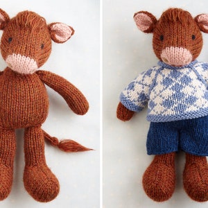 New Toy Knitting Pattern for a cow in a sweater and shorts 9 inches tall, instant digital download PDF file image 5