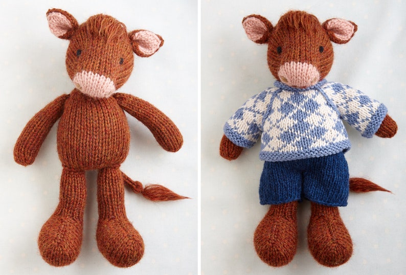 New Toy Knitting Pattern for a cow in a sweater and shorts 9 inches tall, instant digital download PDF file image 5