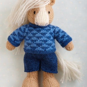 Toy Knitting Pattern for a Horse, Donkey and Unicorn in a sweater and shorts 9 inches tall, instant digital download PDF file image 4