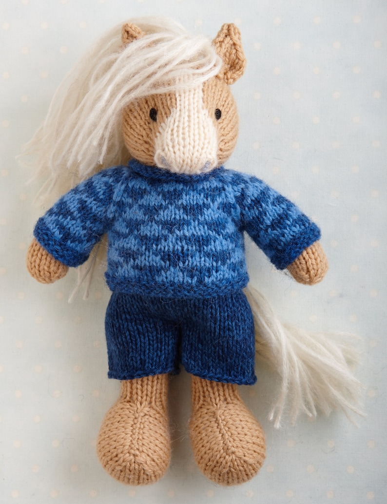 Toy Knitting Pattern for a Horse, Donkey and Unicorn in a sweater and shorts 9 inches tall, instant digital download PDF file image 4