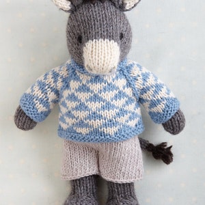 Toy Knitting Pattern for a Horse, Donkey and Unicorn in a sweater and shorts 9 inches tall, instant digital download PDF file image 2