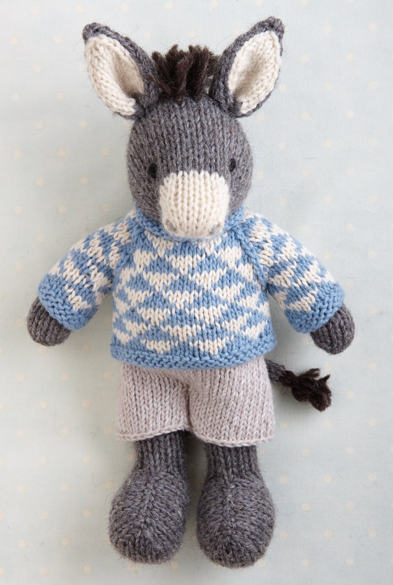 Toy Knitting Pattern for a Horse, Donkey and Unicorn in a sweater and shorts 9 inches tall, instant digital download PDF file image 2