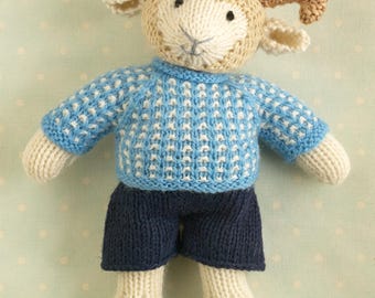 Knitting pattern: Ram with a nubby sweater and shorts (9 inches tall), instant digital download PDF
