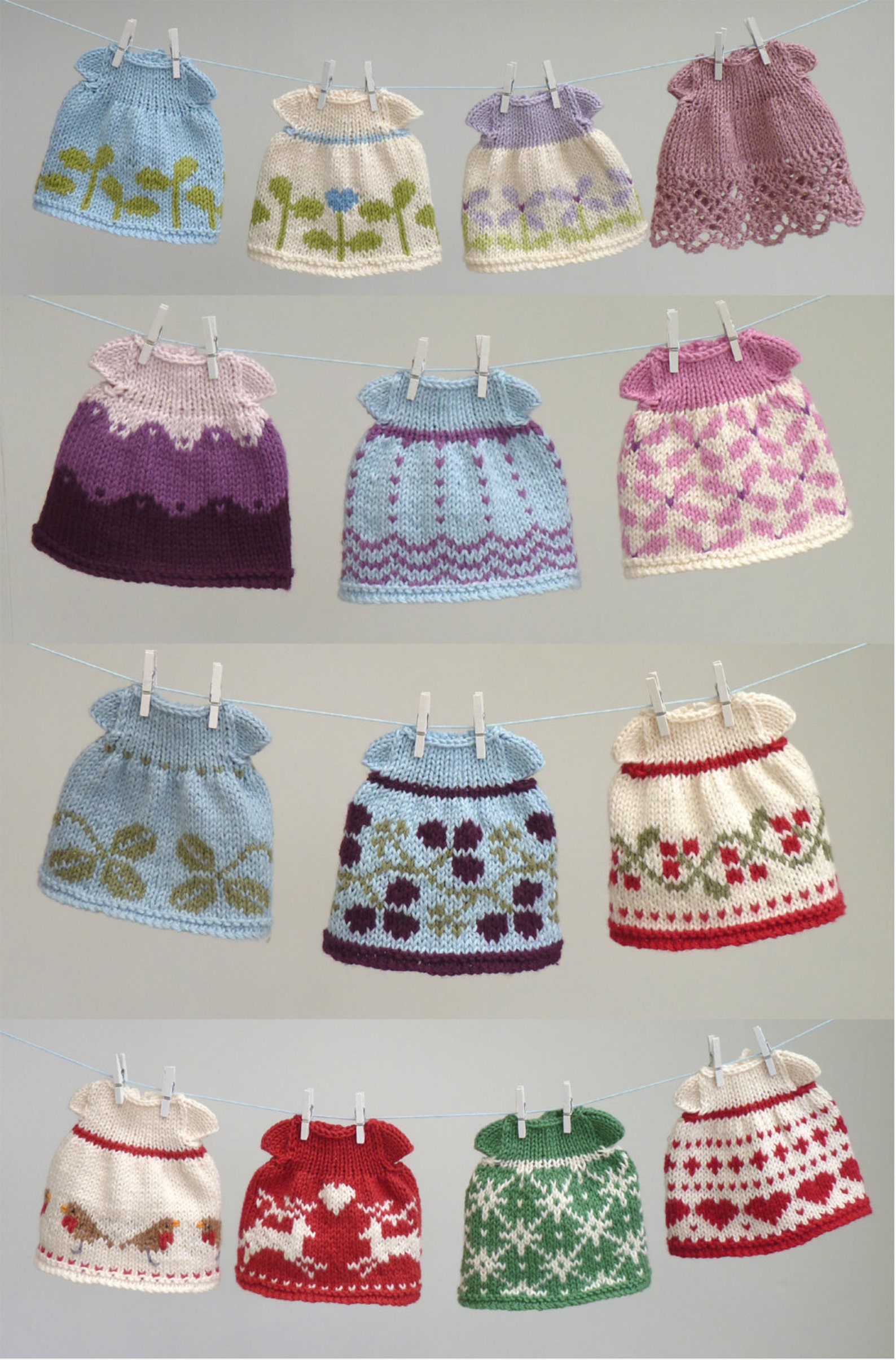 Toy Knitting Pattern for a Seasonal Selection of Dresses to Etsy
