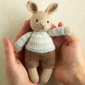 Knitting pattern for a mini bunny and bear in shorts and a sweater, instant digital download PDF file