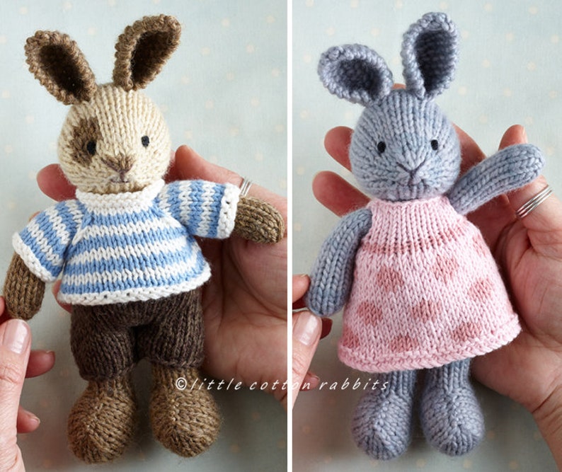 Toy knitting pattern for a small rabbit with removable clothes 7 inches tall, instant digital download PDF file image 4