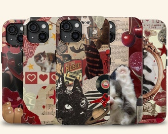 Aesthetic Cat Collage Phone Case Abstract Cover fit for iPhone 15 Pro Max, 14 Plus, 13, 12, 11 & Samsung S24, S23, A54, A53, Pixel 8 Pro