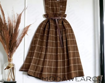 Autumn Woman Dress, Vintage Victorian Dress, Dark Academia Dress, Prairie Dress, French Vintage Plaid Dress, Fairy Dress, Milkmaid Dress