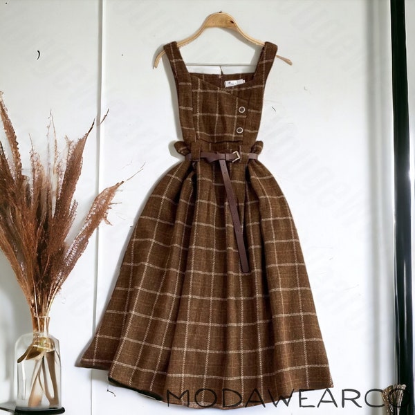 Autumn Woman Dress, Vintage Victorian Dress, Dark Academia Dress, Prairie Dress, French Vintage Plaid Dress, Fairy Dress, Milkmaid Dress