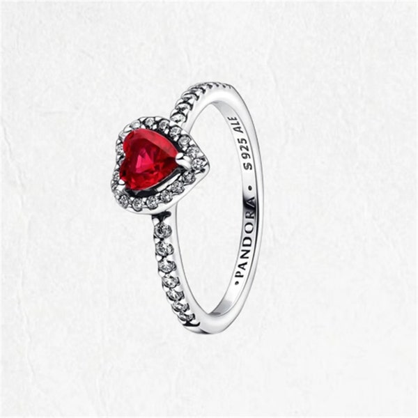 Pandora Red Heart Ring, Wedding Ring, S925 Sterling Silver Pandora Ring, Everyday Ring, Simple Ring, Charm Ring, Gift For Her