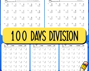 100 Tage Abteilung Arbeitsblätter für Kinder - Druckbare tägliche Mathe Übung für die 3.4 Klasse
