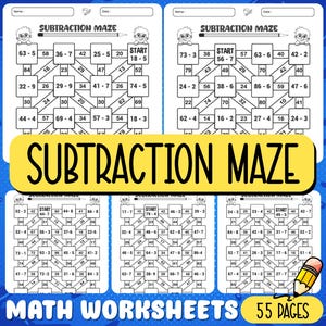 Subtraction maze worksheet