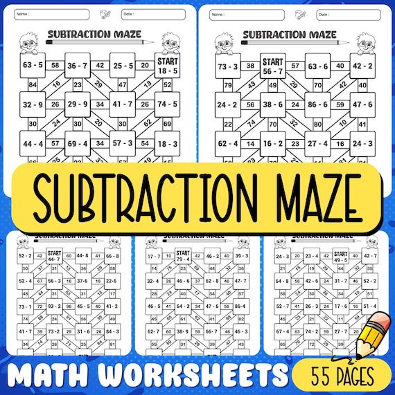Subtraction Maze Worksheet for Kids – Printable Math Activities for 1st and 2nd Grade
