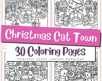 Weihnachtliche Katzenstadt-Malvorlagen für Kinder und Erwachsene, gemütliches Weihnachtskatzendorf-Malbuch (PDF)