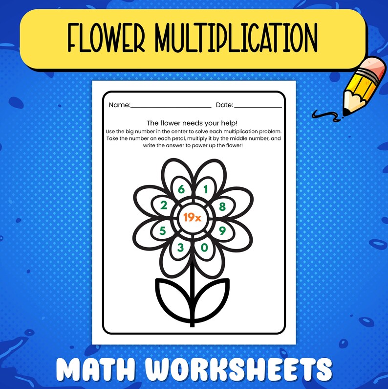 2nd & 3rd Grade Multiplication Worksheets – Flower Puzzle 1-digit × 2 ...