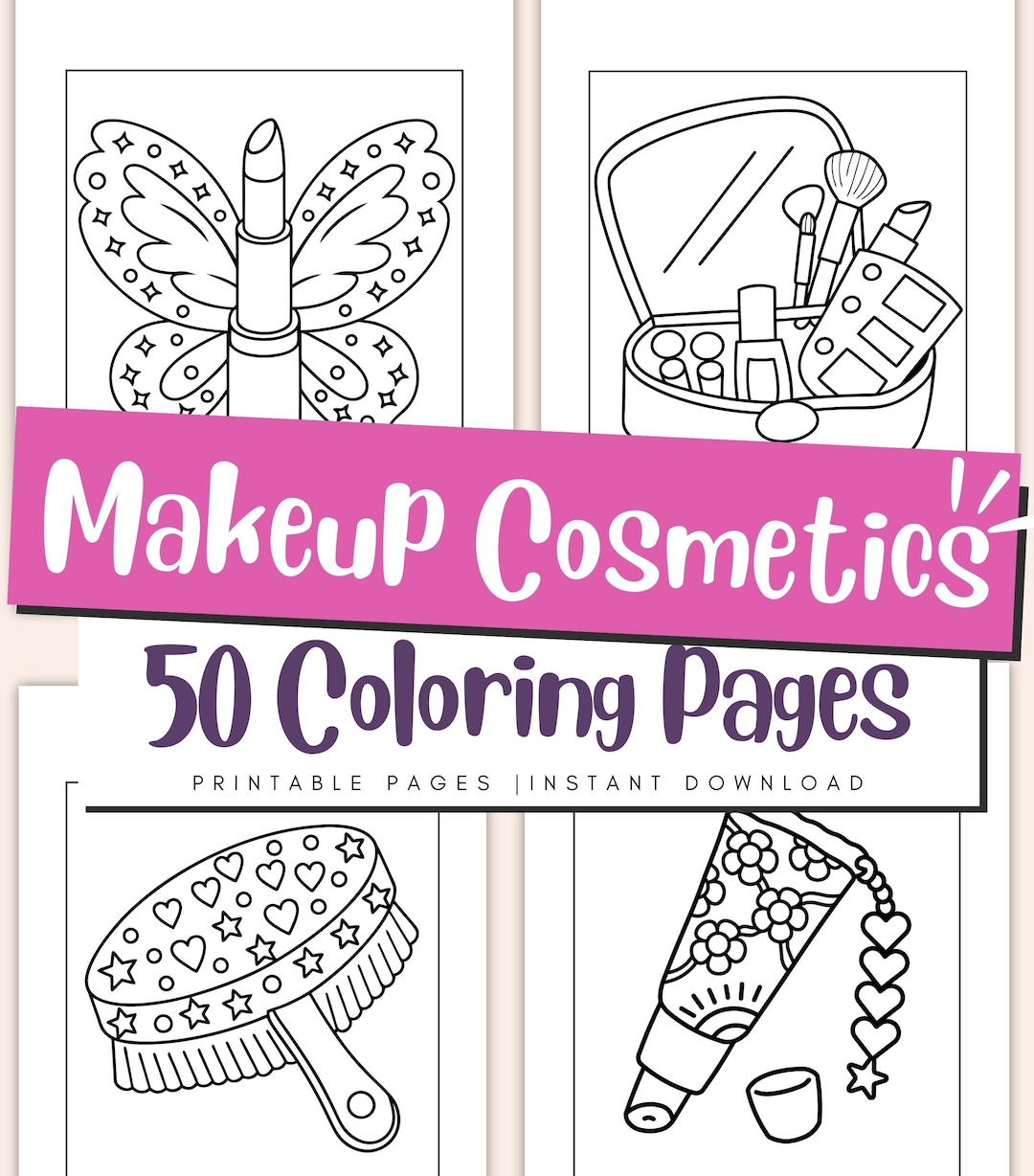 Makeup Cosmetics Coloring Pages for Kids: Lipstick, Nail Polish ...