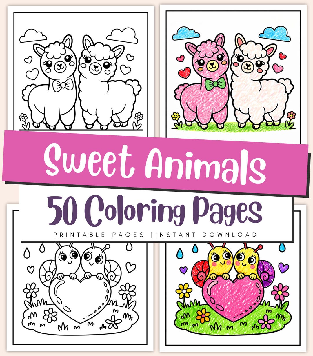 Easy Valentine Animals Coloring Pages for Kids & Adults – Simple Heart ...