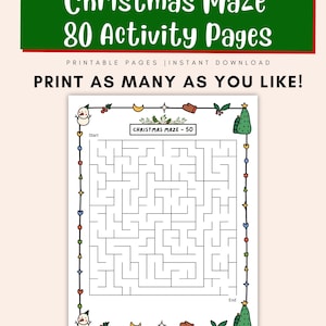 Reindeer and Santa Christmas maze game pages for kids, fun holiday activity
