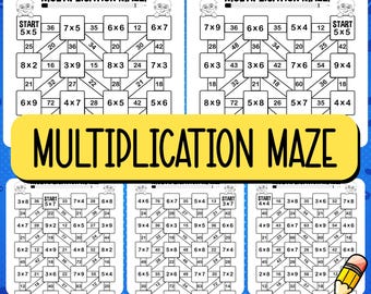 Multiplication Maze Puzzle Worksheets for Kids – Fun Math Facts Practice, Times Table Learning Activity
