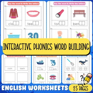 Interactive Phonics Word Building Activities for Kids - CVC & Blending Worksheets - Preschool Kindergarten Literacy Printables PDF
