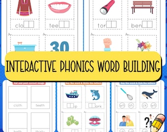 Phonics Word Building Worksheets for Kids – CVC Words Reading Activities for Kindergarten Printable PDF