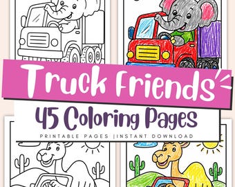 Truck Animal Coloring Pages for Kids, Farm Vehicle Printable PDF, Fun Adventure Activity Sheets