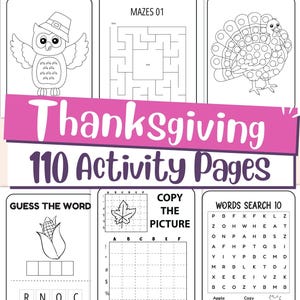 Thanksgiving Activity Worksheets for Kids - 110 Pages of Fun Fall Printables - Games, Puzzles, Coloring & Learning - PDF Download