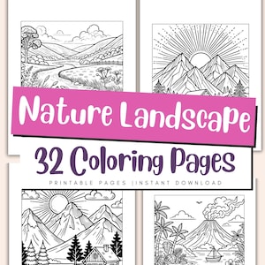 Landscape Coloring Pages for Kids – Mountain & Forest Nature Scenes – Outdoor Adventure Activity PDF Download