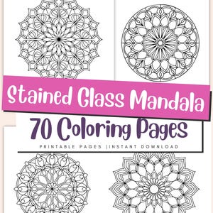 Stained Glass Mandala Coloring Pages for Adults & Kids:Mindful Stress Relief Detailed Printable Art