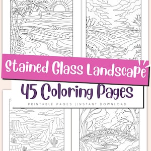 Stained Glass Landscape Coloring Pages for Kids & Adults: Printable Nature Art Patterns (PDF Download)