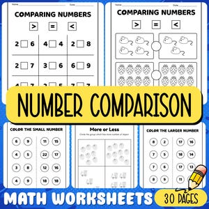 Number Comparison Worksheets for Kids - Greater Than Less Than Activities - Preschool & Kindergarten Math Printables - PDF Download