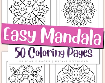 Easy Mandala Coloring Pages for Kids & Adults – Simple Relaxing Patterns, Mindful Art Printable