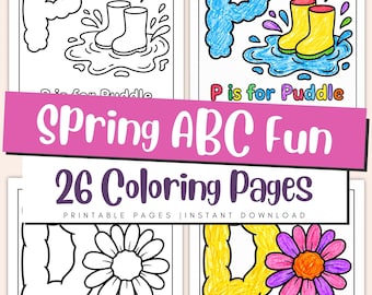 Frühlings-Alphabet-Malvorlagen für Vorschulkinder, ABC-Buchstabenerkennungsübung (PDF)