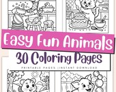 Fun Animals Coloring Pages for Kids – Printable Animal Coloring Book Preschool Kindergarten PDF