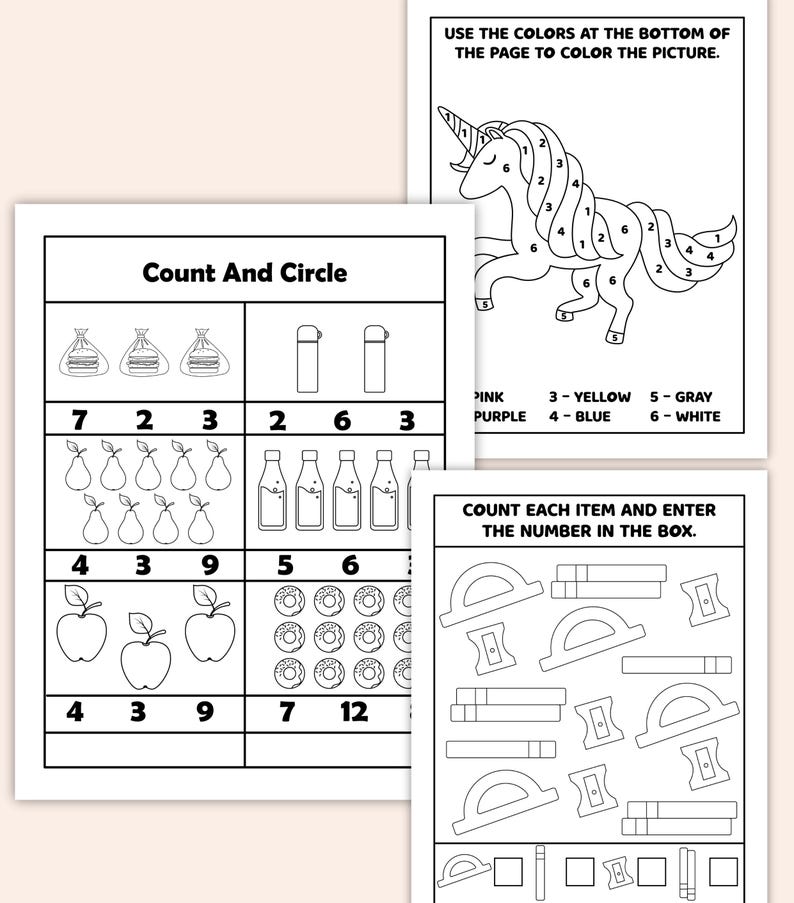 Preschool counting and number recognition activity pages for kids