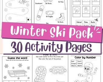 Ski Activity Pages for Kids – Winter Sports Worksheets Tracing Coloring Games