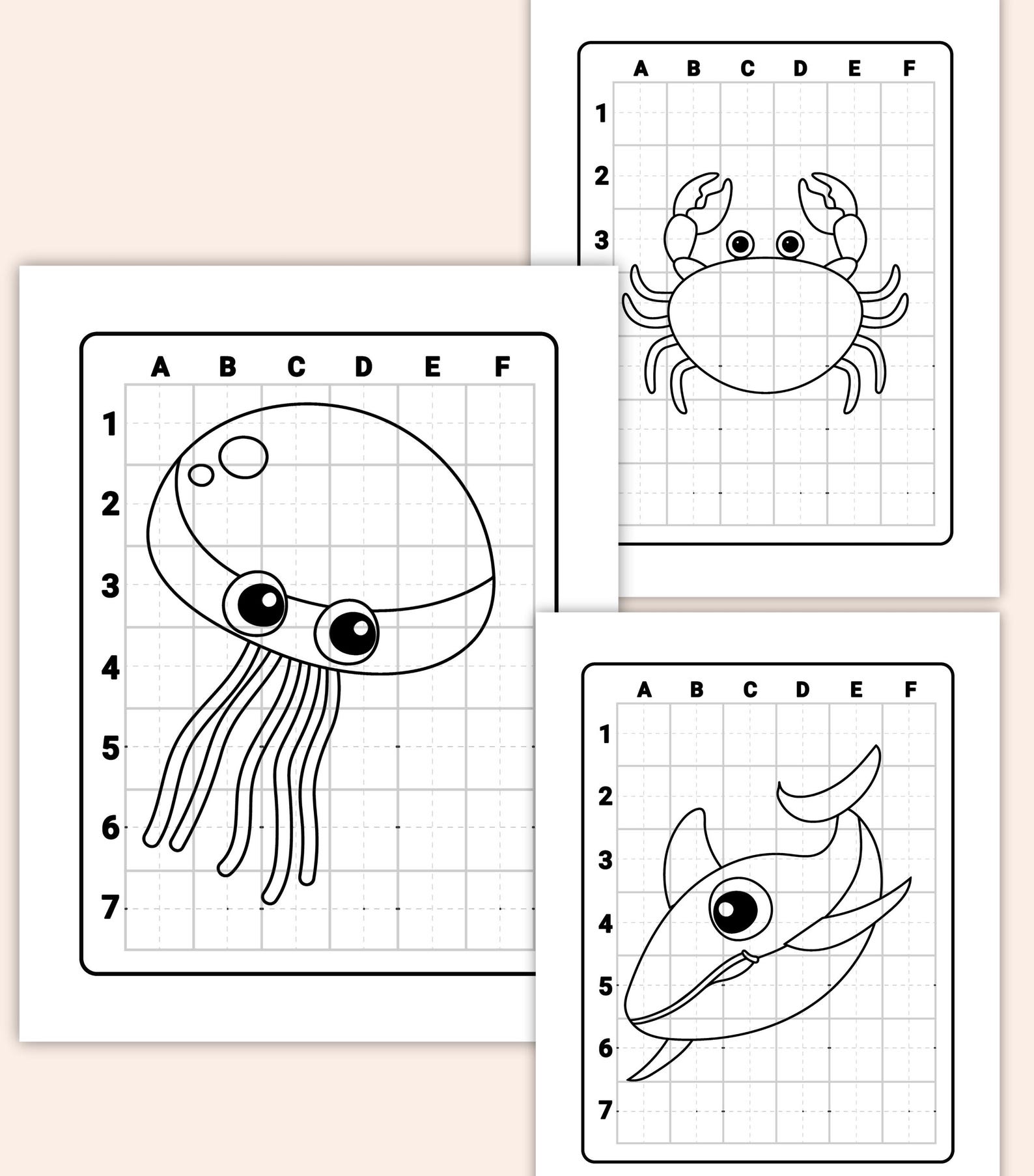 Sea Animals Drawing Worksheets for Kids – Step by Step Ocean Animal Art ...