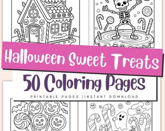 Fun Scary Candy Coloring Pages for Kids & Adults, Halloween Treats Printable PDF
