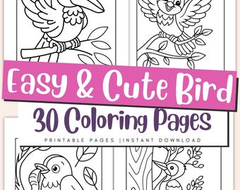 Easy Birds Coloring Pages for Kids & Adults, Simple Nature Printable PDF Coloring Book