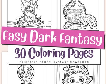 Dark Fantasy Coloring Pages for Kids & Adults, Magical Gothic Creatures Printable PDF