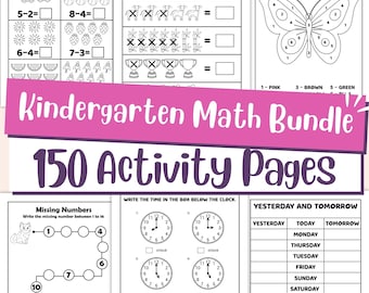 Kindergarten Math Worksheets Bundle – Numbers, Counting, Shapes & Addition Activities, Fun Printable Learning Book PDF