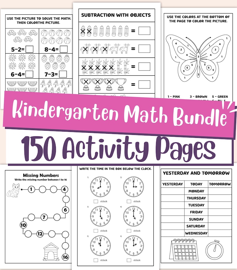 Kindergarten Math Worksheets Bundle – Numbers, Counting, Shapes ...