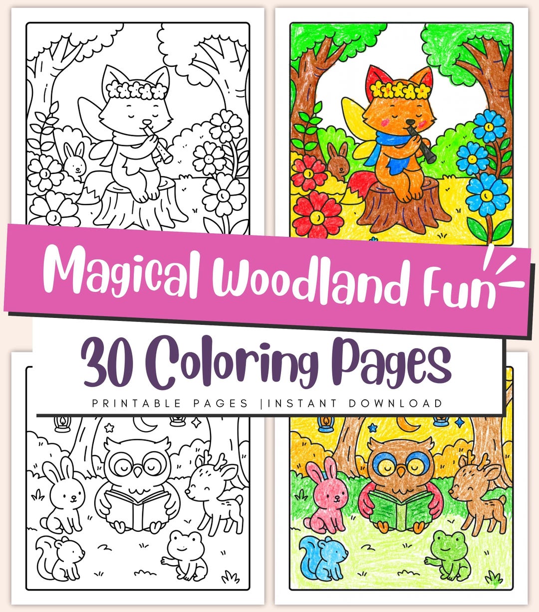 Cozy Magical Forest Coloring Pages – Kawaii Animals & Woodland Friends ...