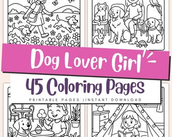 Dog Lover Girl Coloring Pages for Kids Adults Printable - Puppy Fun Pet Book PDF