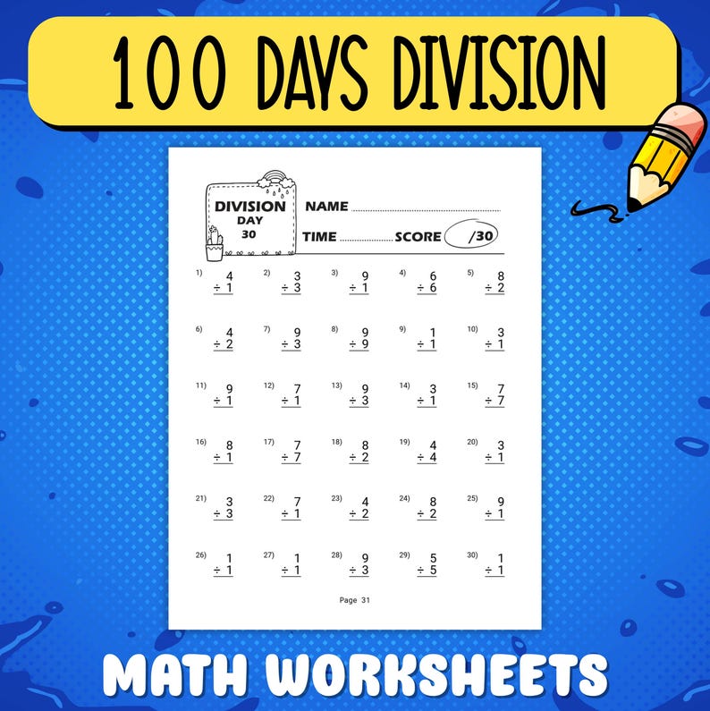 100 Days Division Worksheets for Kids – Daily Math Practice Printable ...