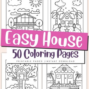 Peut inclure: Un ensemble de 50 pages à colorier imprimables mettant en scène des maisons faciles à colorier. Les pages comprennent une variété de styles de maisons, notamment une maison moderne, une maison de plage, une maison dans les arbres et un chalet. Easy House 50 pages à colorier. Pages imprimables | Téléchargement instantané